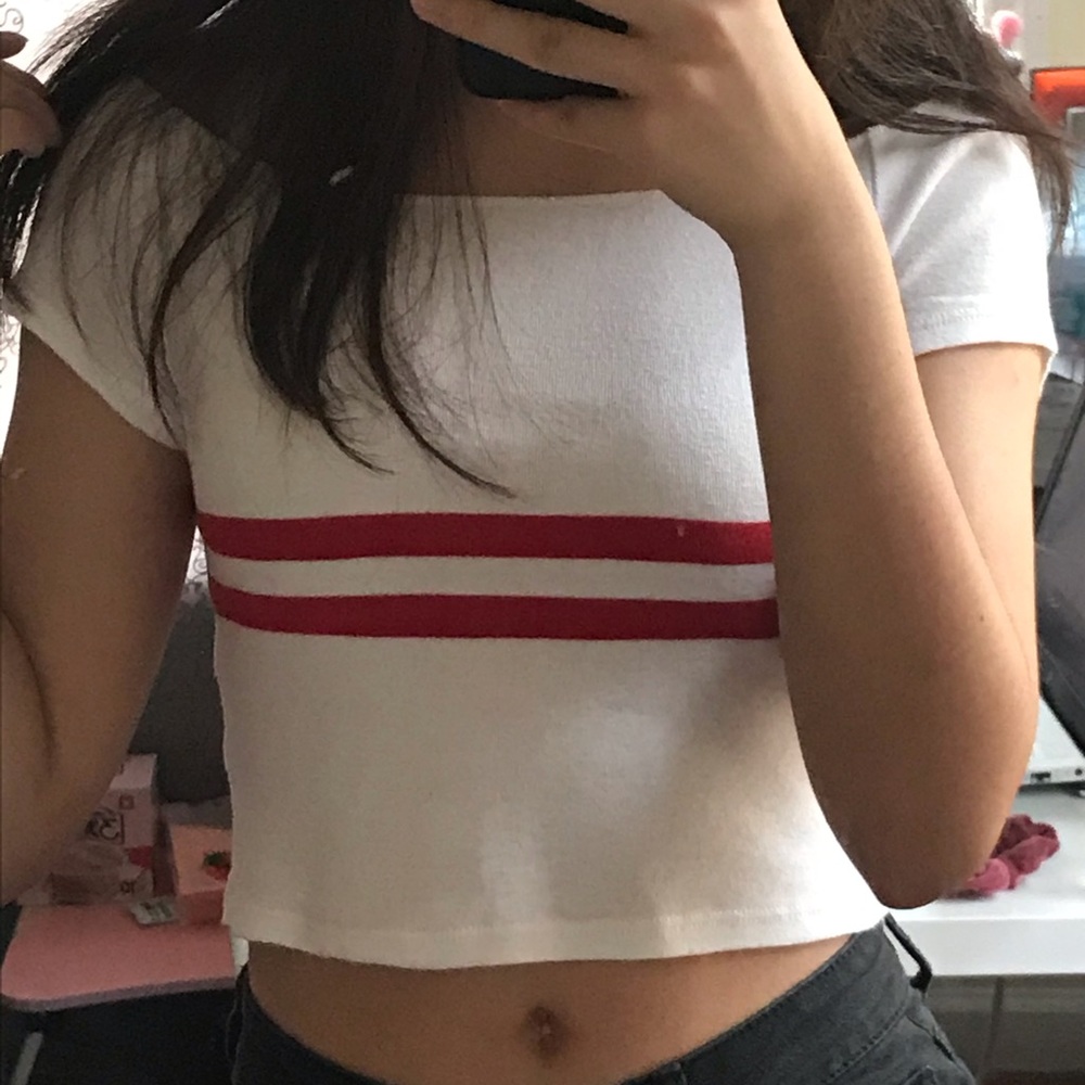 Brandy Melville Red Striped Off the Shoulder Top